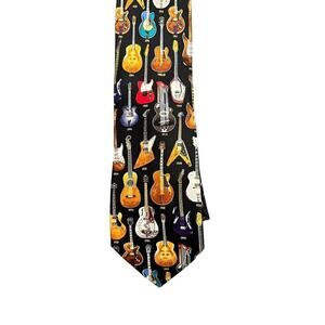 Vintage Museum Artifacts Silk Men's Tie Classic Guitars 1910-1996